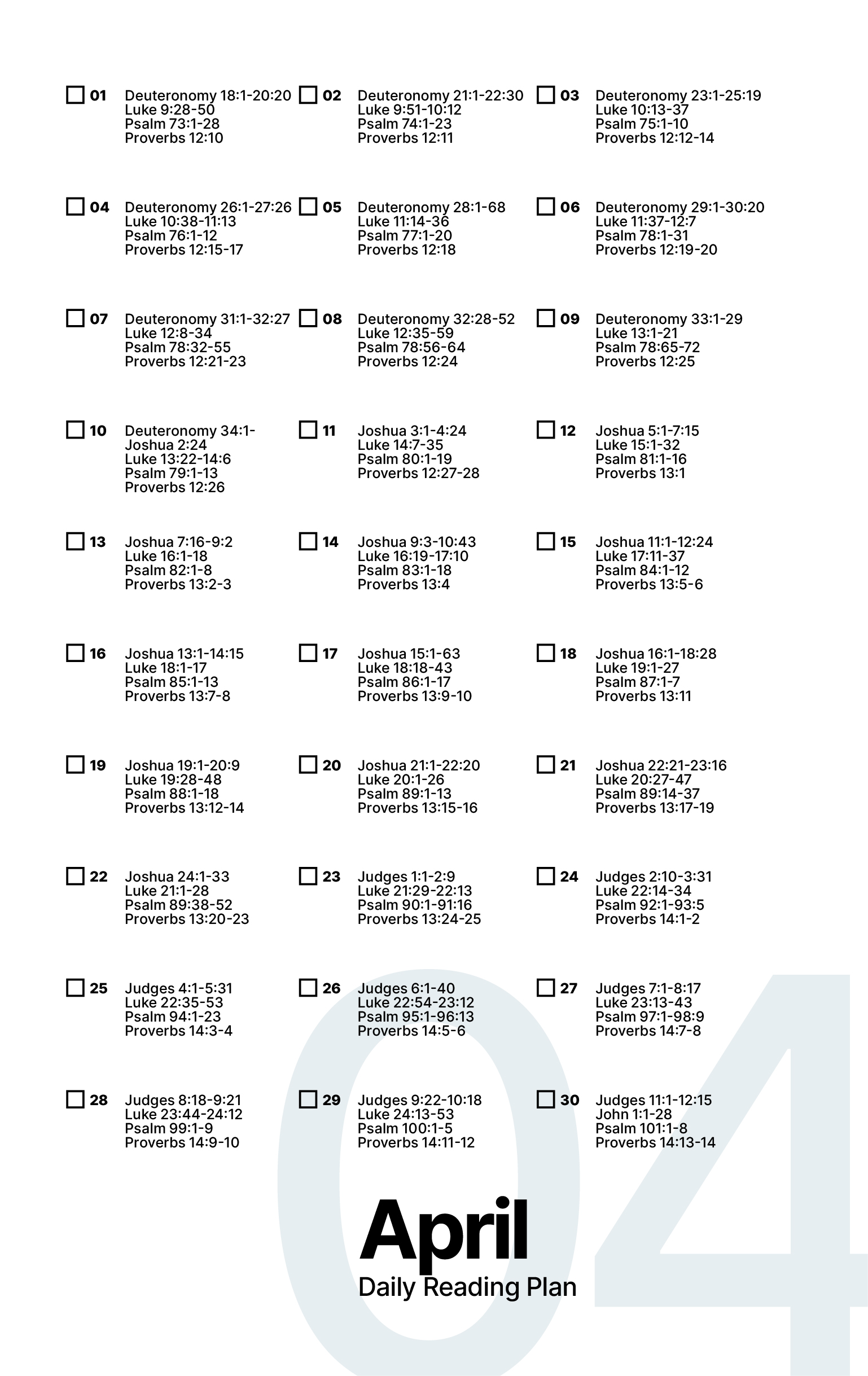 April Bible Reading Plan